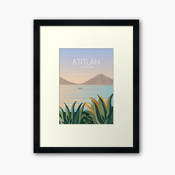 Guatemala vintage travel poster lake atitlan Framed Art Print