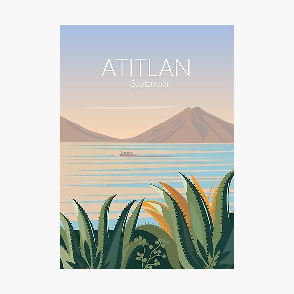 Guatemala vintage travel poster lake atitlan Photographic Print