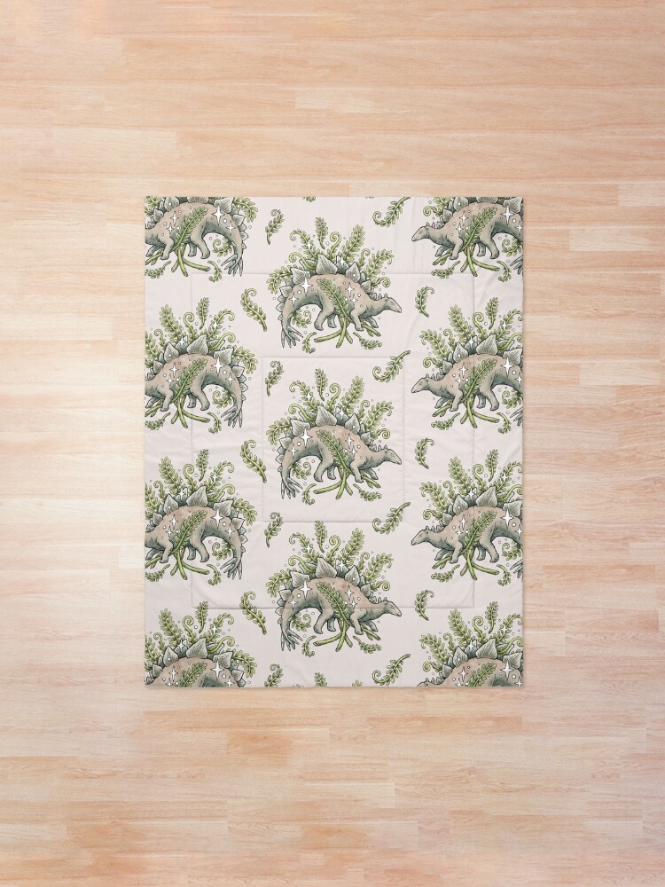 Alternate view of Stegosaurus & Ferns | Dinosaur Botanical Art Comforter