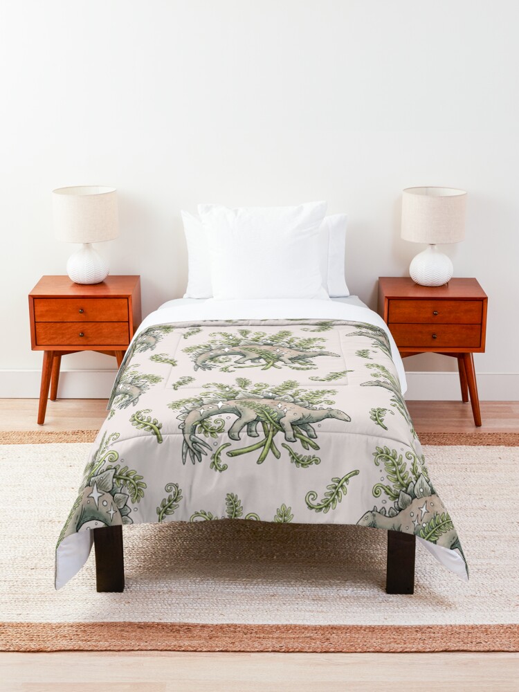 Alternate view of Stegosaurus & Ferns | Dinosaur Botanical Art Comforter