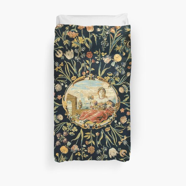 LADY FLORA AMONG FLOWERS Antique Floral Tapestry Duvet Cover