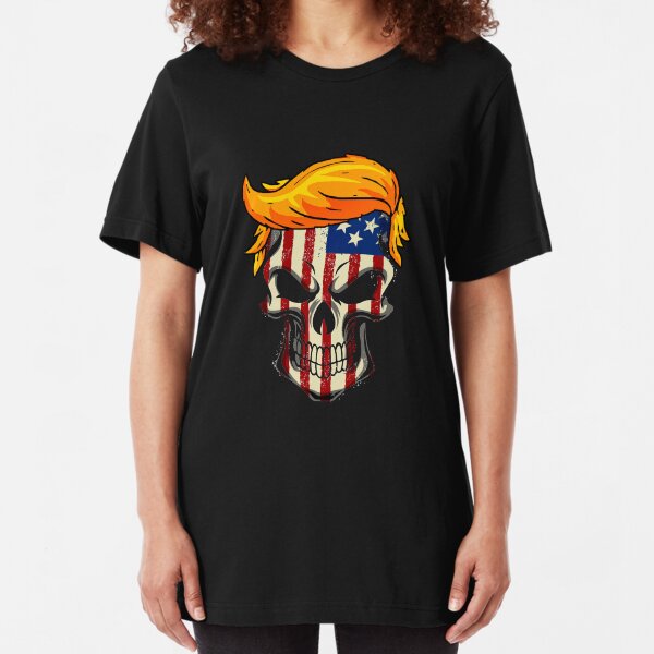 Trump Hair Skull 2020 American flag 4 th July Gift Slim Fit T-Shirt
