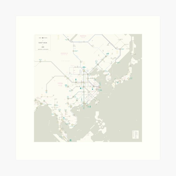Night Trains East Asia Map Art Print