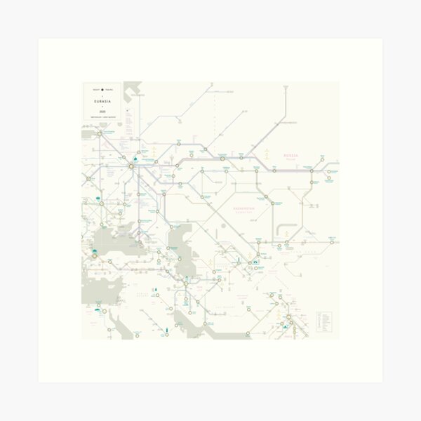 Night Trains Eurasia Map Art Print