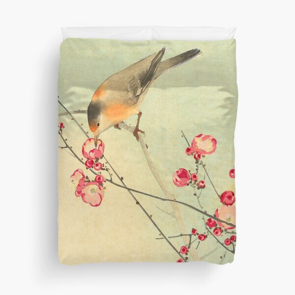 Songbird on Blossom Branch Duvet Cover