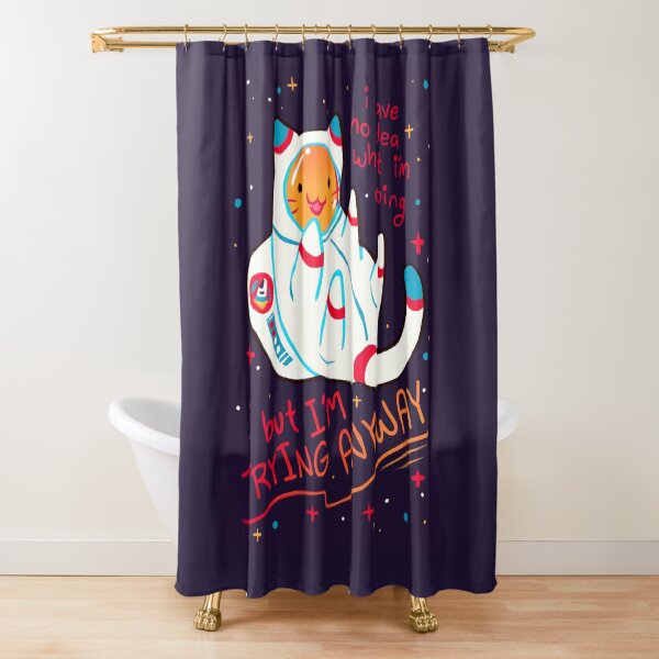 "I'M TRYING ANYWAY" Catstronaut Shower Curtain