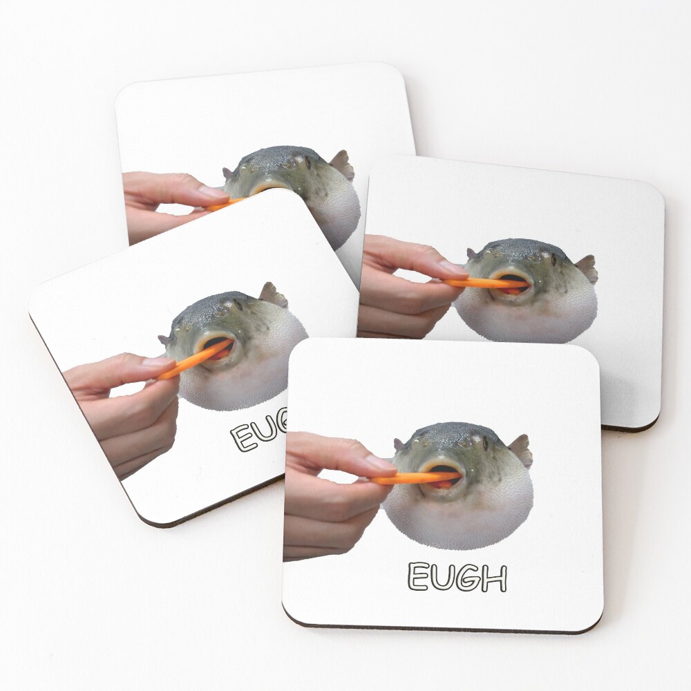 Augh Eugh Puffer Fish Eating Carrot Coasters Set Of 4 By Jobel Redbubble - roblox pufferfish eating a carrot