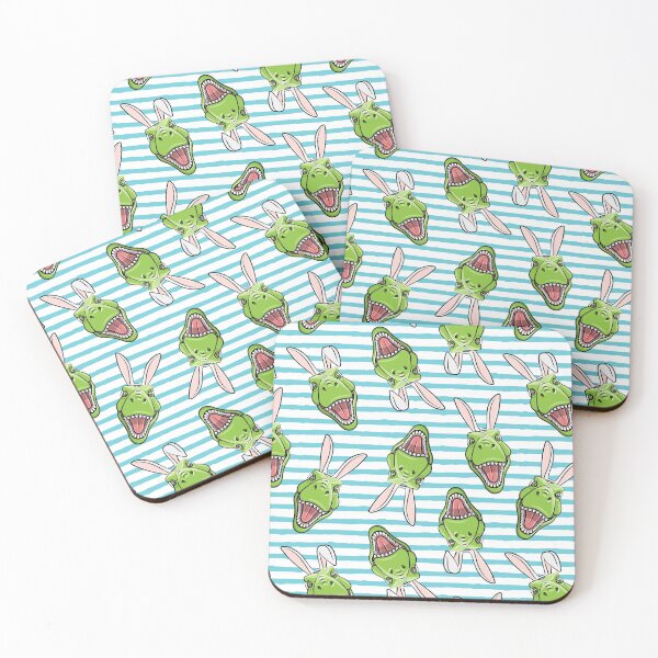 Item preview, Tyrannosaurus rex with Bunny Ears - blue stripes designed and sold by littlearrow.