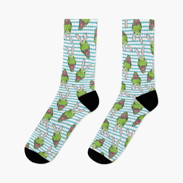 Item preview, Tyrannosaurus rex with Bunny Ears - blue stripes designed and sold by littlearrow.