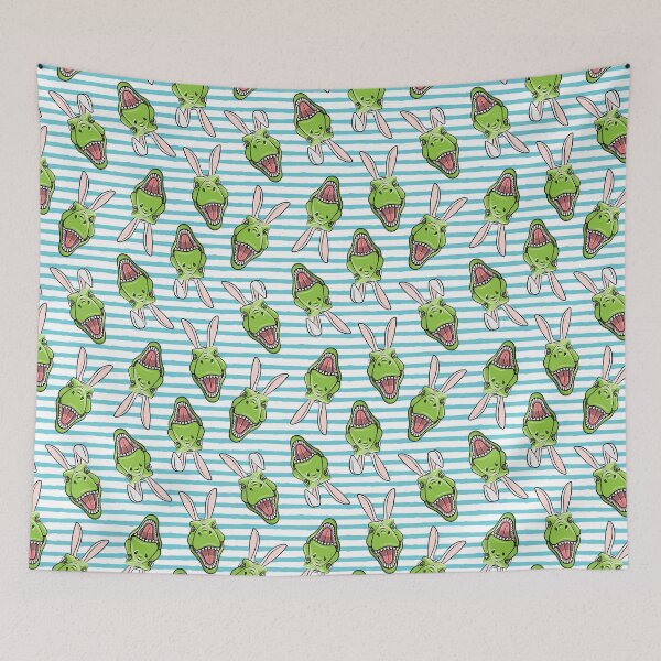 Item preview, Tyrannosaurus rex with Bunny Ears - blue stripes designed and sold by littlearrow.