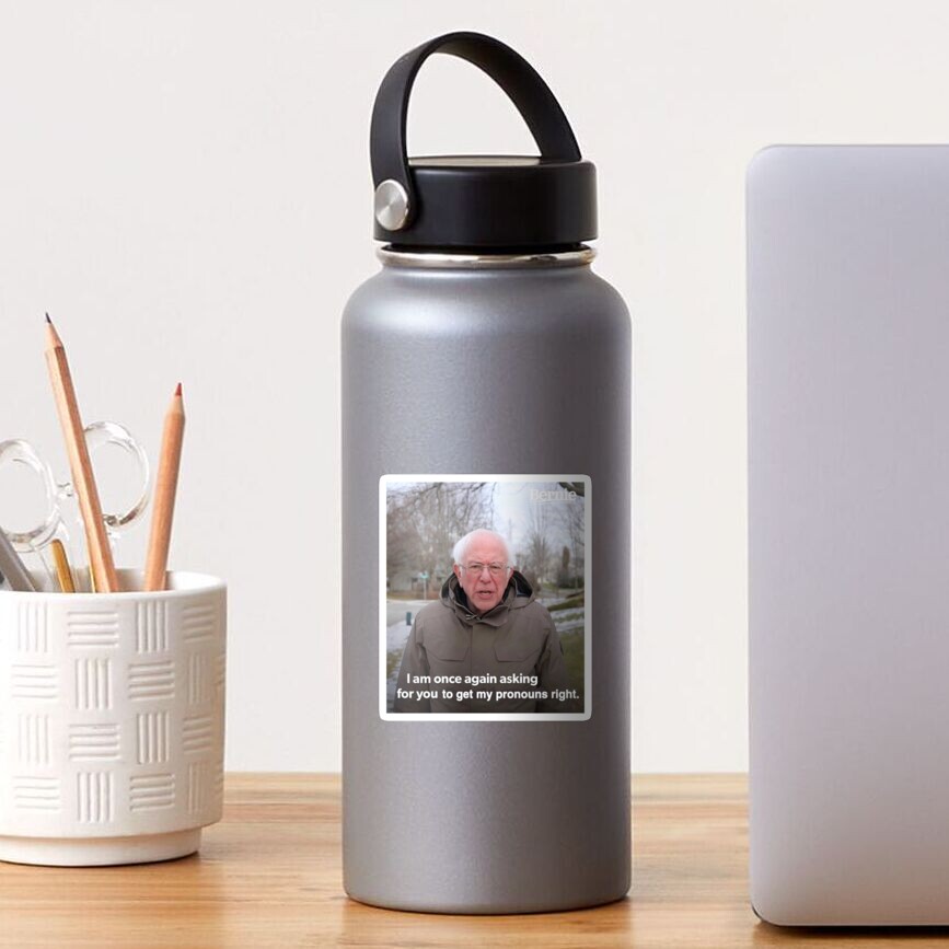 Bernie Sanders Meme - Get My Pronouns Right Sticker