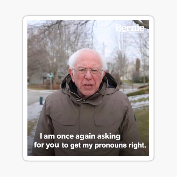 Bernie Sanders Meme - Get My Pronouns Right Sticker