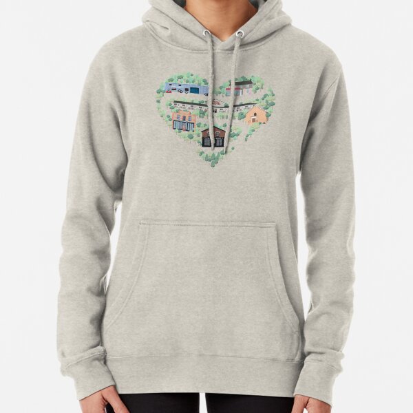 I Love the Town of Schitt's Creek, where everyone fits in. From the Rosebud Motel to Rose Apothecary, a drawing of the Schitt's Creek Buildings Pullover Hoodie