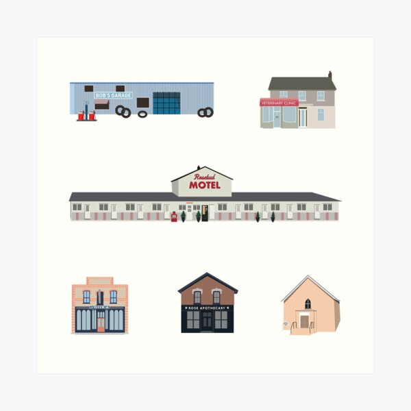 The Schitt's Creek Buildings, from the Rosebud Motel to Rose Apothecary Art Print