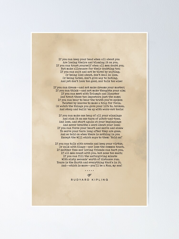 If - Rudyard Kipling - Minimal Typographic Print on Antique Paper by Studio  Grafiikka