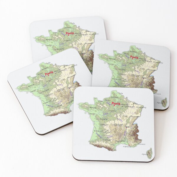 Item preview, FRANCE detailed physical map topographic map of FRANCE with Capitals and Major Lakes and Rivers designed and sold by mashmosh.