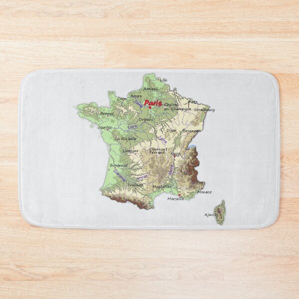 Item preview, FRANCE detailed physical map topographic map of FRANCE with Capitals and Major Lakes and Rivers designed and sold by mashmosh.