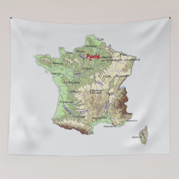 Item preview, FRANCE detailed physical map topographic map of FRANCE with Capitals and Major Lakes and Rivers designed and sold by mashmosh.