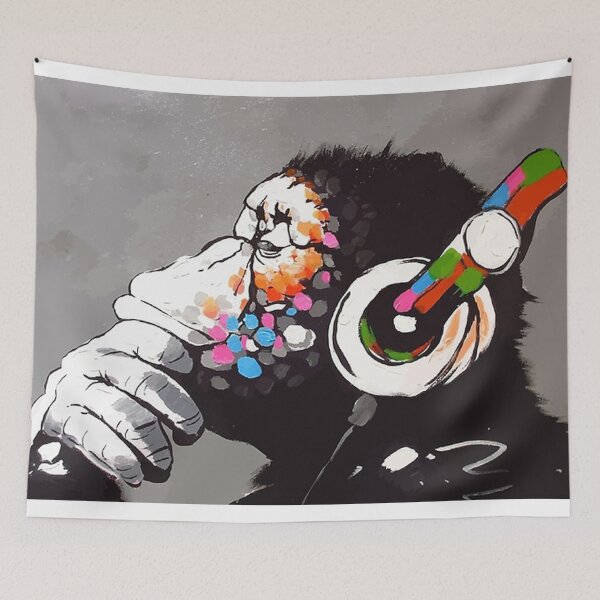 Item preview, Banksy DJ Monkey Thinker with Headphones designed and sold by pamelakaufman.