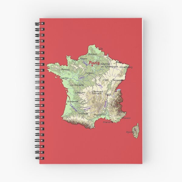 Item preview, relief map of France topographic map of FRANCE with Capitals and Major Rivers Flame Scarlet background designed and sold by mashmosh.