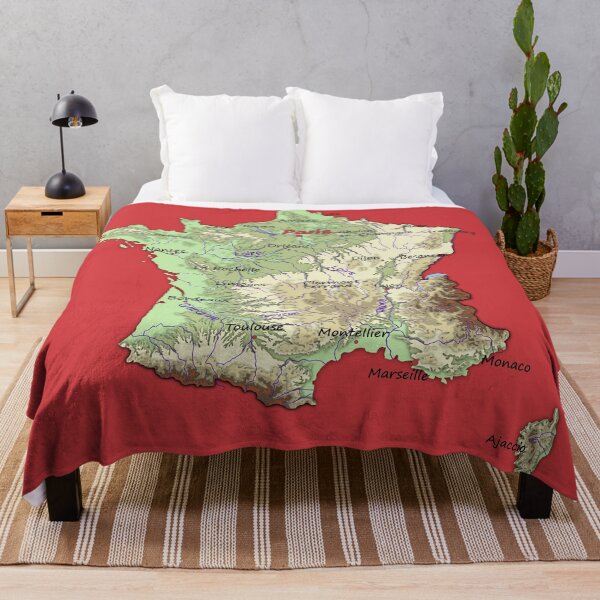 Item preview, relief map of France topographic map of FRANCE with Capitals and Major Rivers Flame Scarlet background designed and sold by mashmosh.