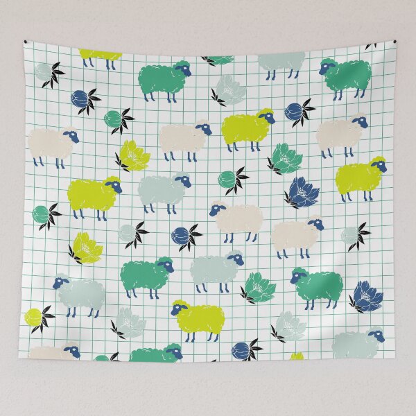 Item preview, Cute Sheep and Flowers in Blue and Green designed and sold by kapotka.