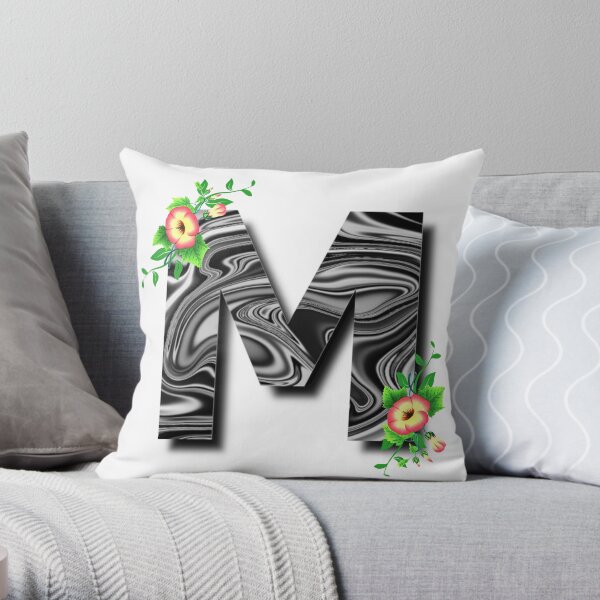 Monogram M Floral Liquid Marble Throw Pillow