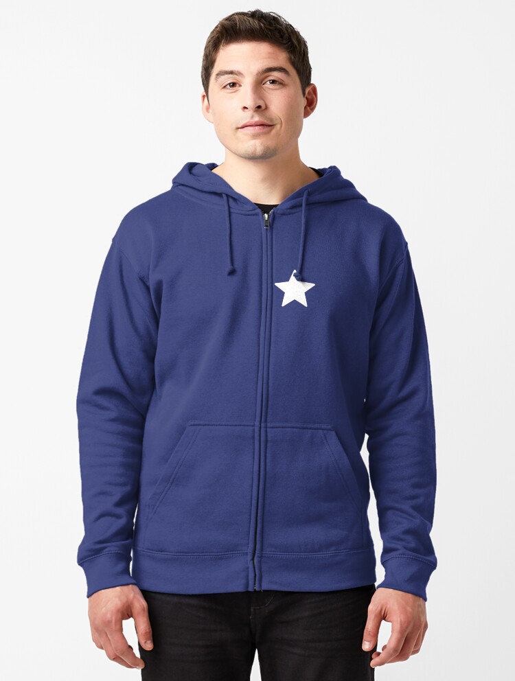 blue hoodie with white stars