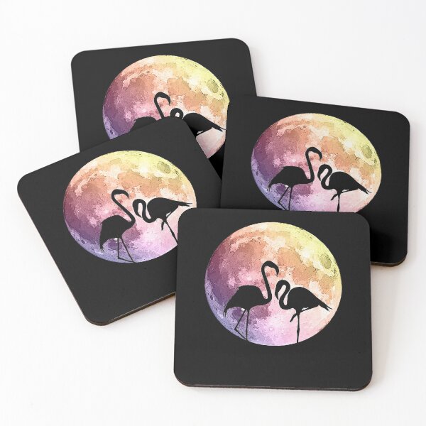 Item preview, watercolor moon and flamingo designed and sold by Collagedream.