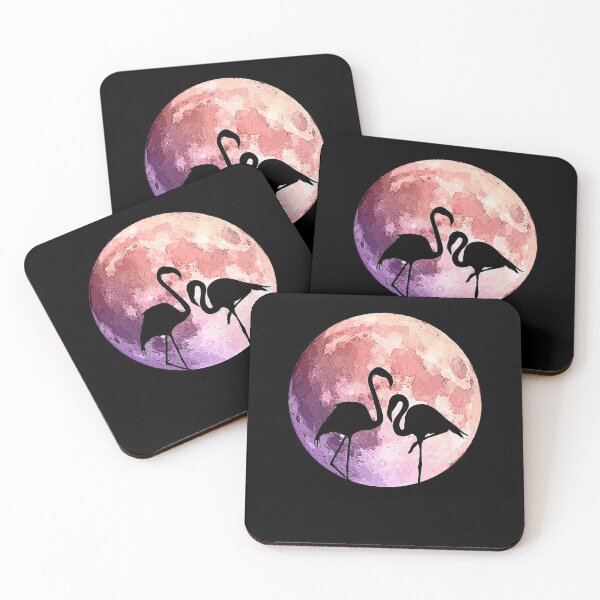Item preview, watercolor pink moon and flamingo designed and sold by Collagedream.