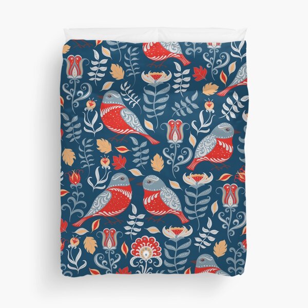 Scandi Birdy Folk Art Pattern Duvet Cover