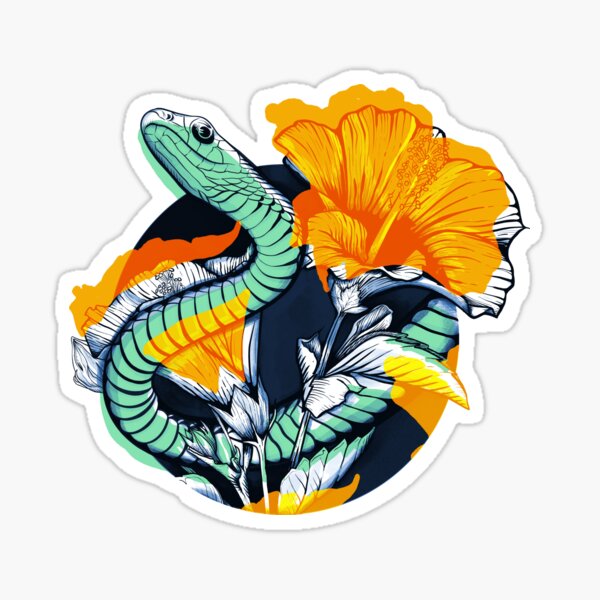 Tropical snake and flowers Sticker