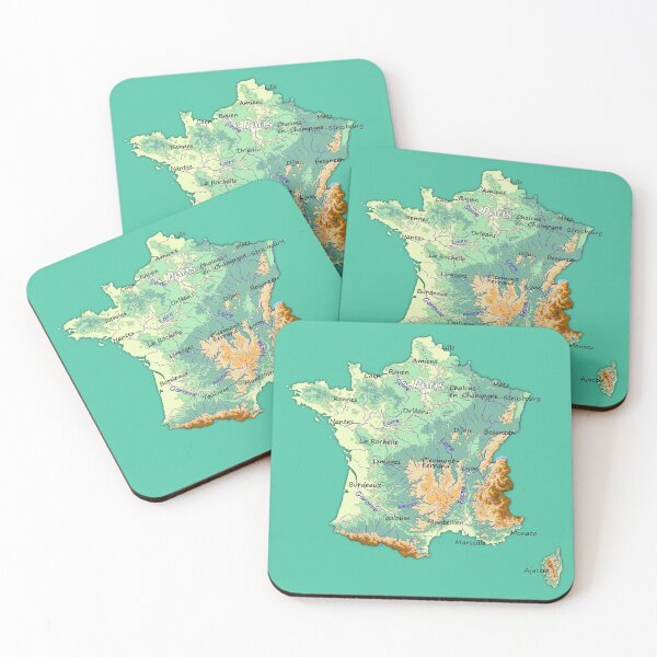 Item preview, topographic map of FRANCE with Major cities and Rivers Biscay Green background physical relief map of France designed and sold by mashmosh.