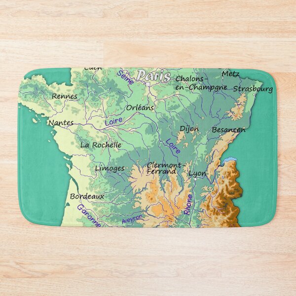 Item preview, topographic map of FRANCE with Major cities and Rivers Biscay Green background physical relief map of France designed and sold by mashmosh.