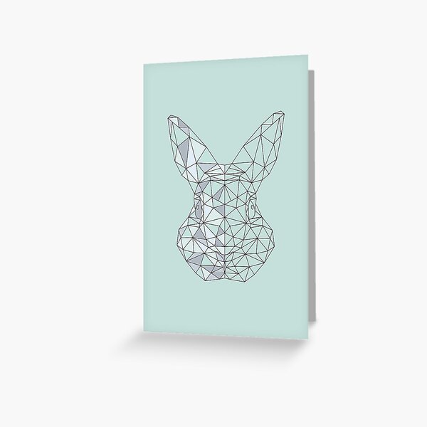 Geometric Turquoise Bunny with Black Lines, Polygonal Bunny Greeting Card