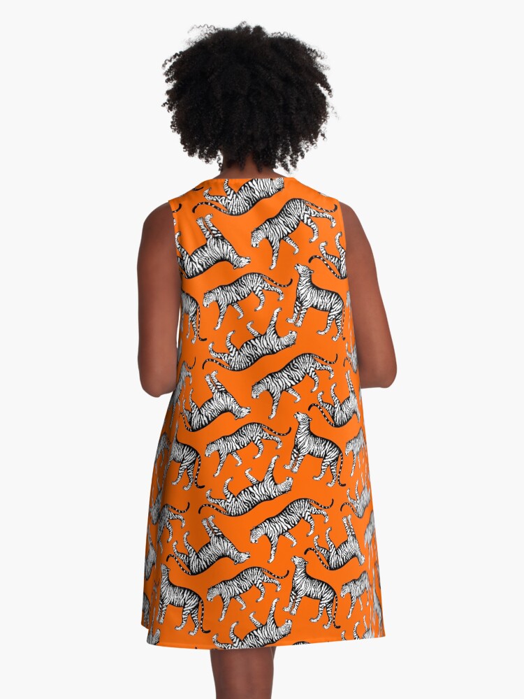 Thumbnail 3 of 4, A-Line Dress, Tigers (Orange and White) designed and sold by illucalliart.