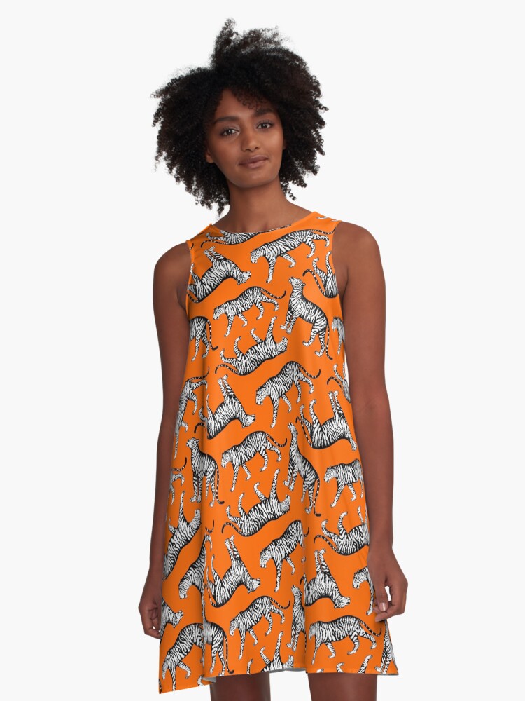 Thumbnail 1 of 4, A-Line Dress, Tigers (Orange and White) designed and sold by illucalliart.