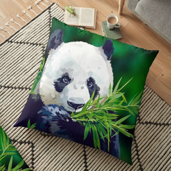 Panda Eating Bamboo Floor Pillow