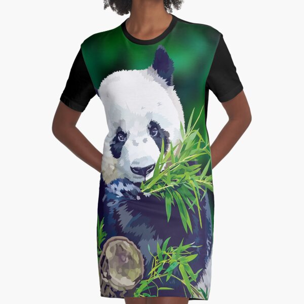 Panda Eating Bamboo Graphic T-Shirt Dress