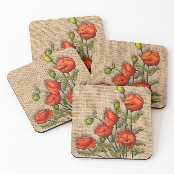 Item preview, Red Poppies on Burlap Background, Art, Flowers, Poppy designed and sold by JoyfulWhimsy.