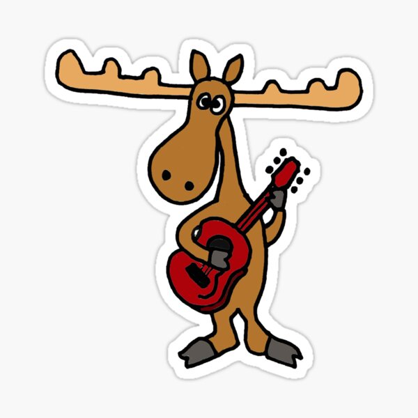 Funny Moose Playing Red Guitar Sticker