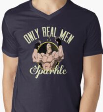 Nur echte Männer funkeln T-Shirt mit V-Ausschnitt