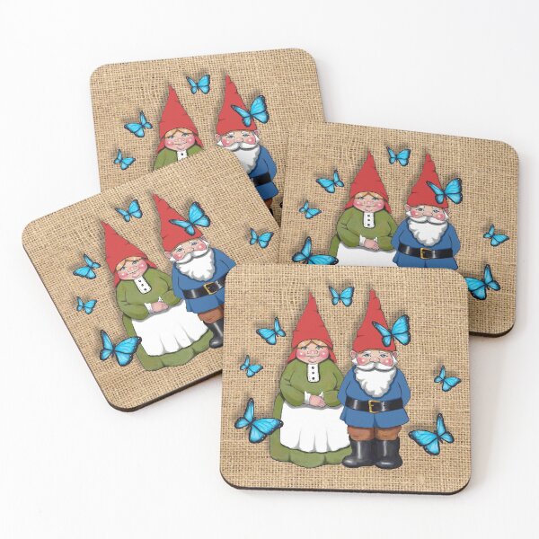 Item preview, Gnome Couple With Blue Butterflies, Fantasy Art, Burlap designed and sold by JoyfulWhimsy.