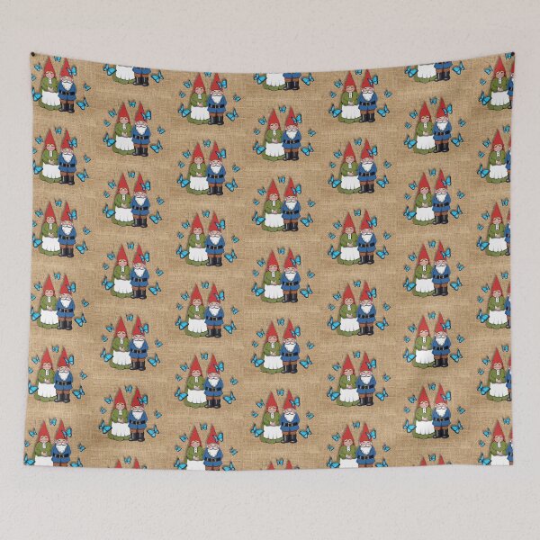 Item preview, Gnome Couple With Blue Butterflies, Fantasy Art, Burlap designed and sold by JoyfulWhimsy.