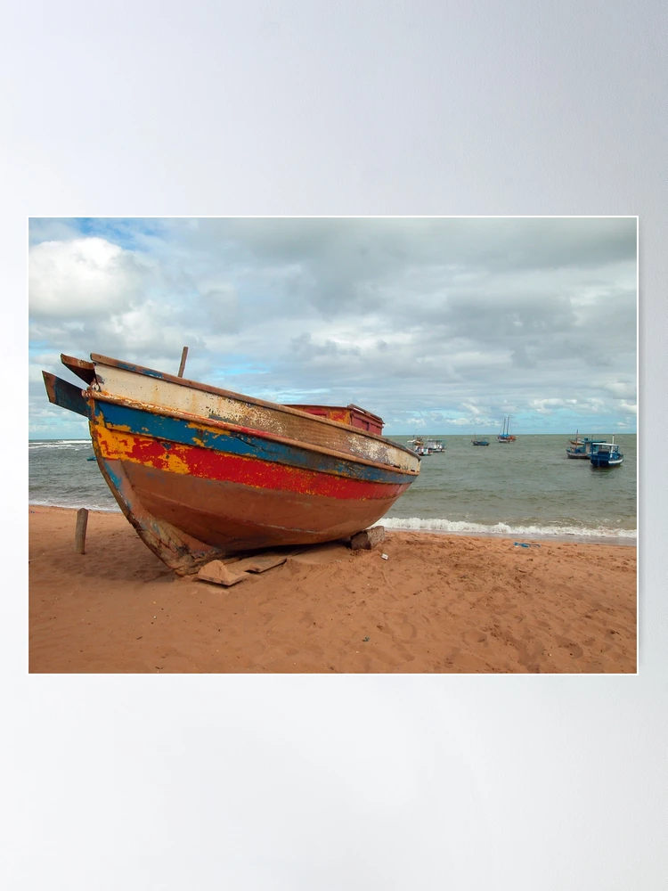 Weathered Old Wooden Fishing Boat Seashore Beach Poster for