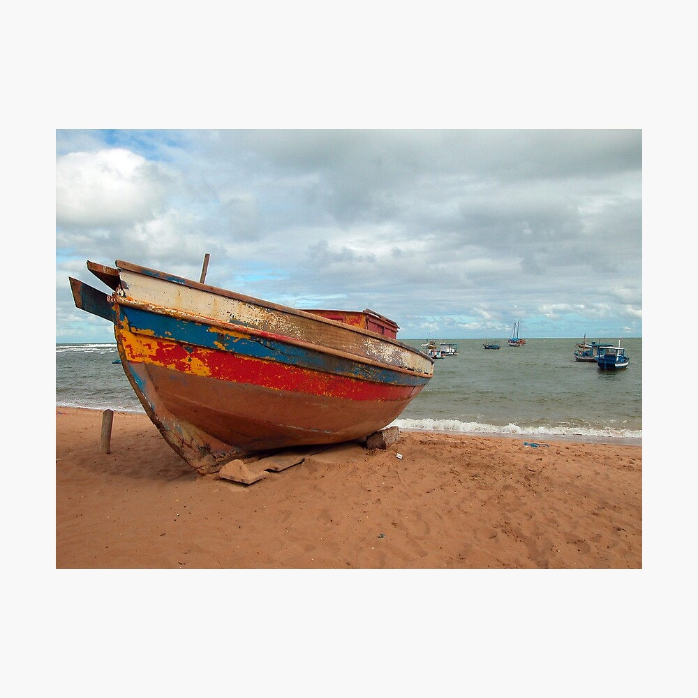 Weathered Old Wooden Fishing Boat Seashore Beach Poster for Sale