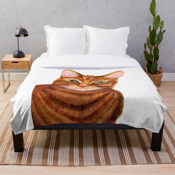 Ginger Cat Watercolor Painting Wildlife Artwork Throw Blanket