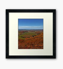 Fall Autumn Season ~ Brush & Orange Leaf Trees on a Hillside w/ Green Field, Meadow & Farmland Framed Print