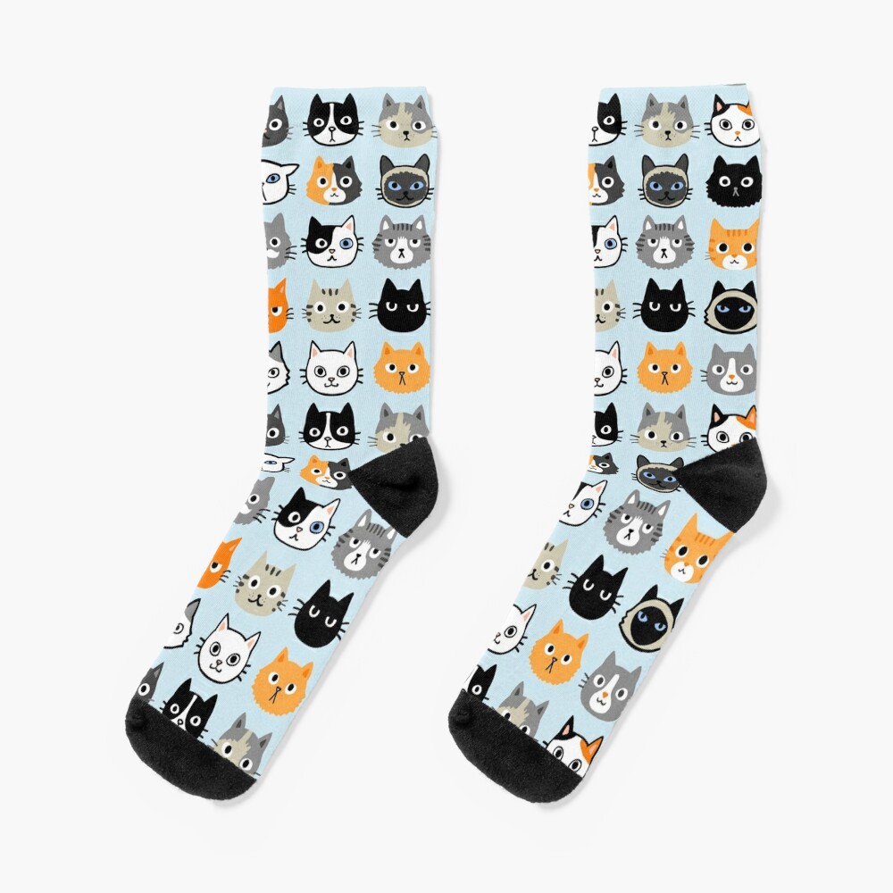 Assorted Cat Faces | Cute Quirky Kitty Cat Drawings Socks