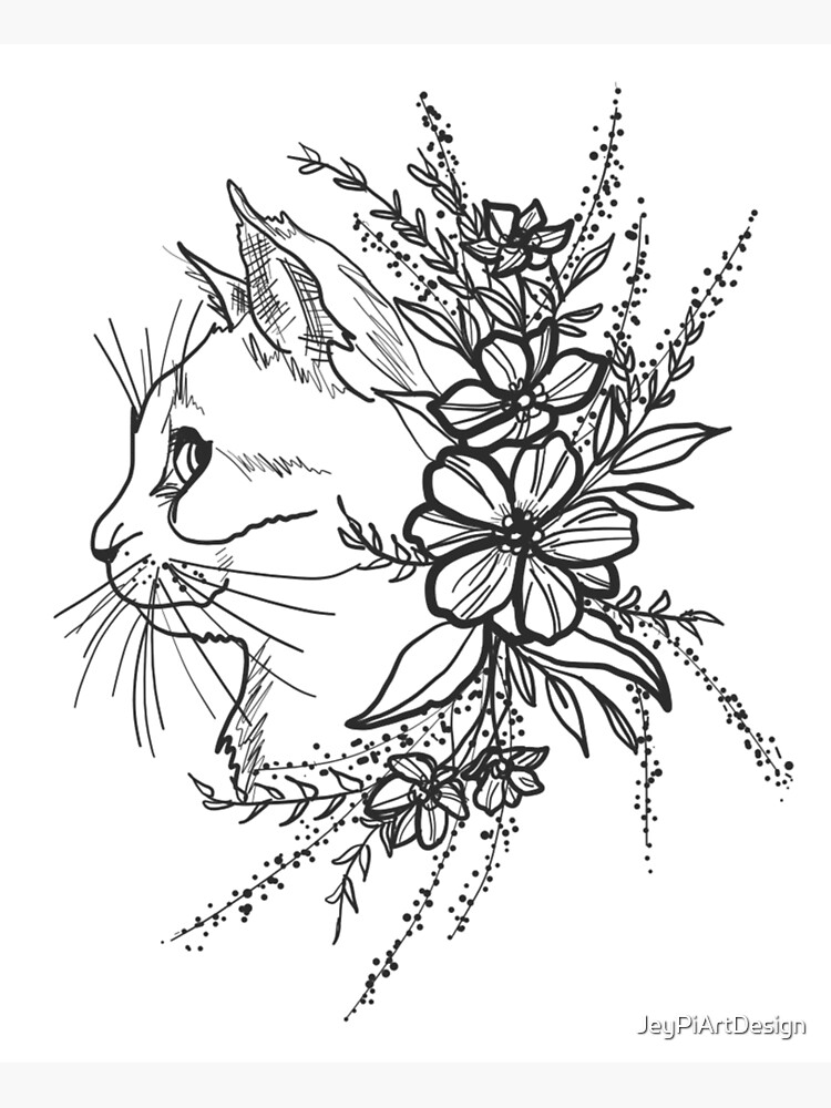 Cat With Flowers Tattoo Art Cat Flowers Greeting Card For Sale By Jeypiartdesign Redbubble